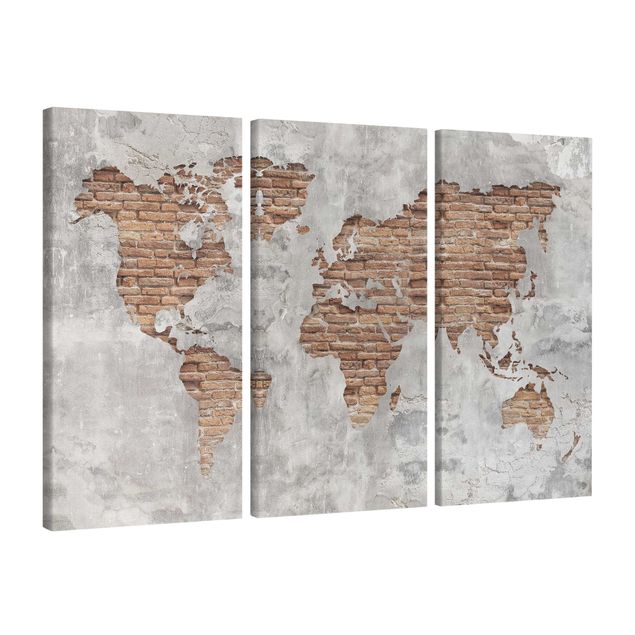 Stampe su tela Mappa del mondo in mattoni e cemento shabby