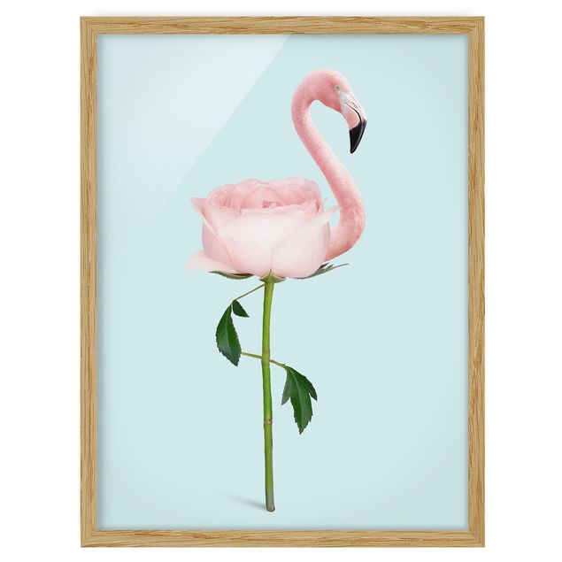Poster con cornice - Flamingo con Rosa - Verticale 4:3
