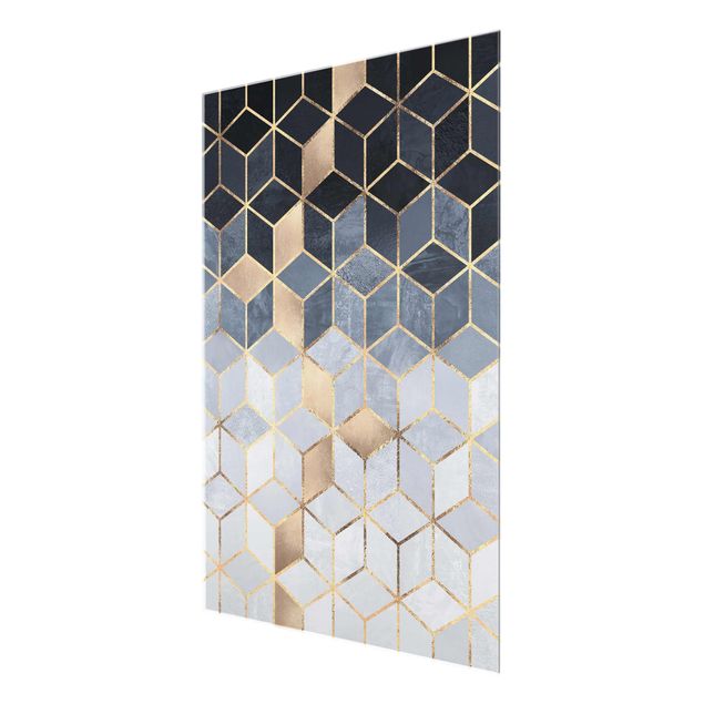 Quadro in vetro - Bianco d'oro Geometria Blu - Verticale 4:3