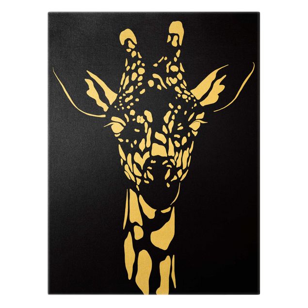 Quadro su tela oro - Animali del safari - Ritratto di giraffa in nero