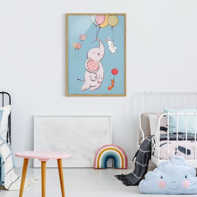 Poster con cornice - Flying Elephant, Rabbit And Squirrel - Verticale 4:3