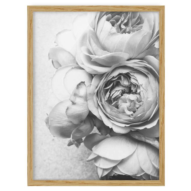 Poster con cornice - Peony fiori bianchi e nero - Verticale 4:3