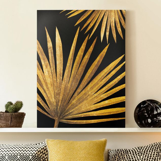 Stampe su tela fiori Oro - Foglia di palma su nero