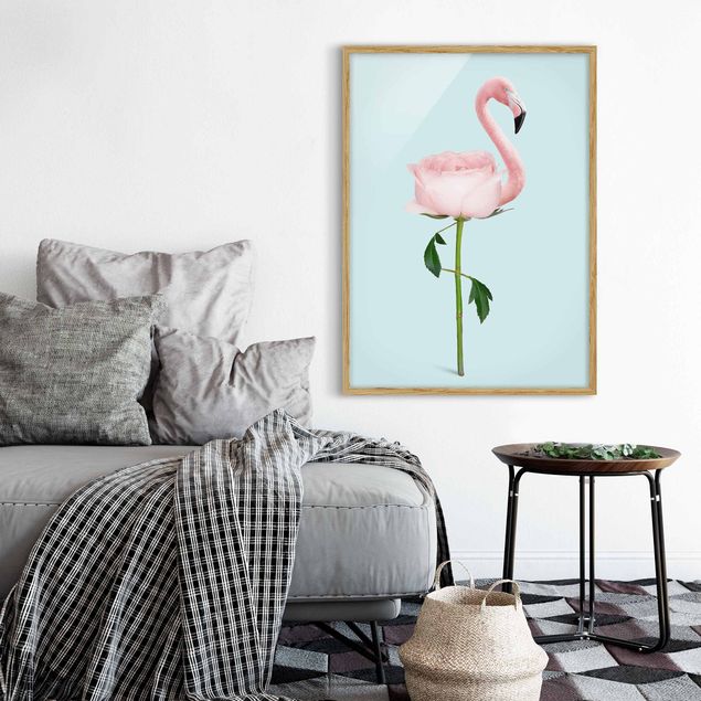 Poster con cornice - Flamingo con Rosa - Verticale 4:3