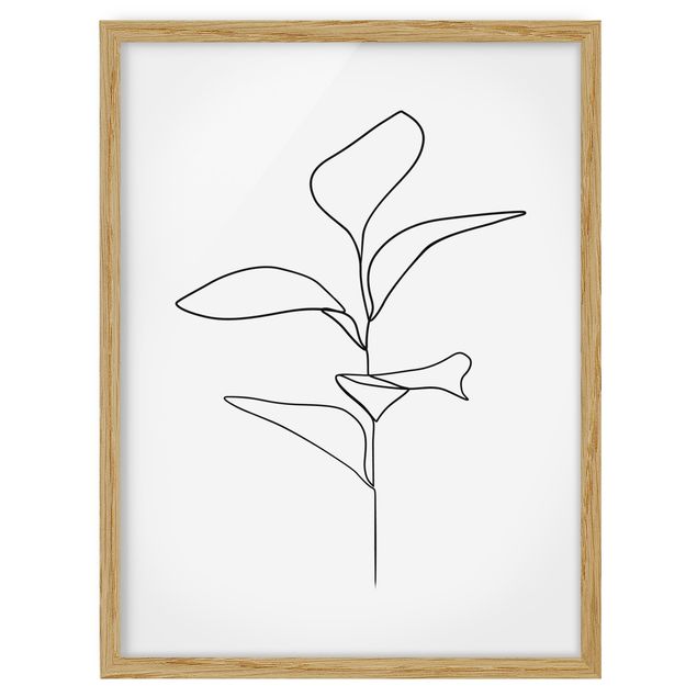 Poster con cornice - Line Art foglie delle piante Bianco e nero - Verticale 4:3