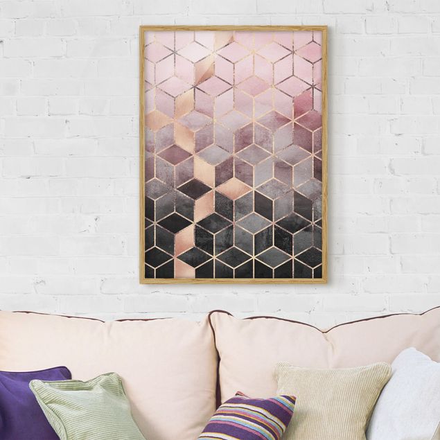quadro astratto Geometria dorata rosa-grigio