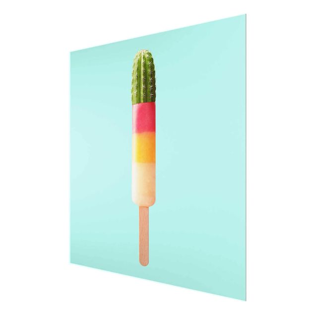 Quadro in vetro - Ghiaccio Con Cactus - Quadrato 1:1