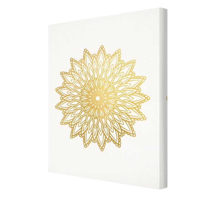 Stampa su tela - Mandala Sun Illustrazione oro bianco - Verticale 4:3