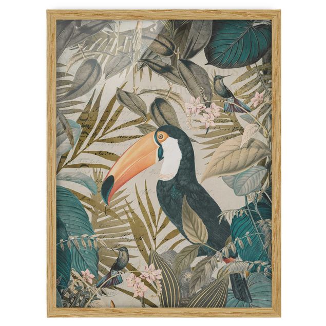 Poster con cornice - Vintage Collage - Toucan In The Jungle - Verticale 4:3