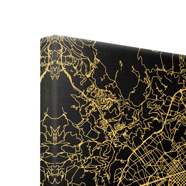 Quadro su tela oro - Pianta della città Barcellona - Classico nero