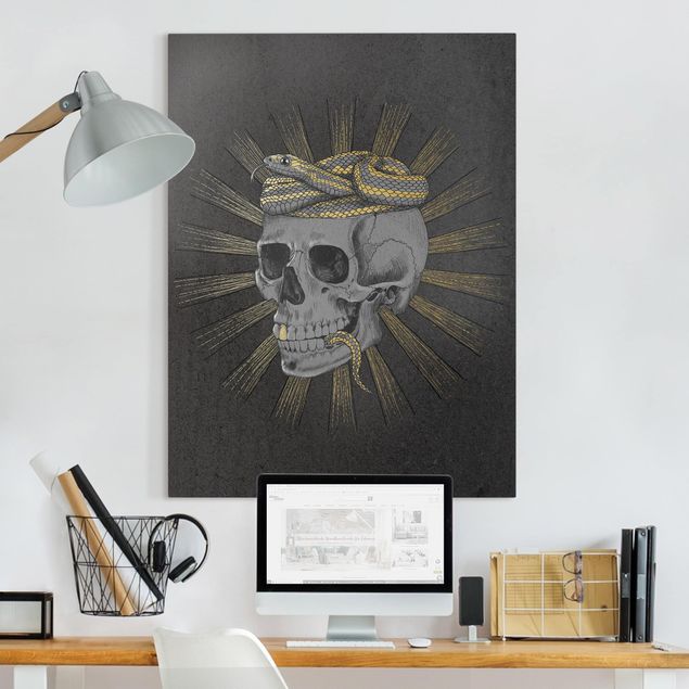 Quadri su tela - Illustrazione cranio e serpente Black Gold