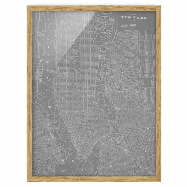 Poster con cornice - Vintage mappa di New York Manhattan - Verticale 4:3