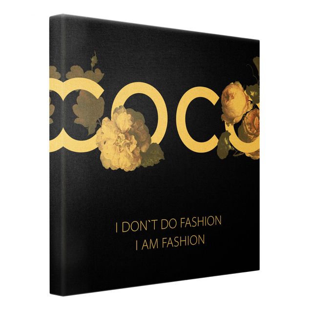 Quadro su tela oro - COCO - I dont´t do fashion rose in nero