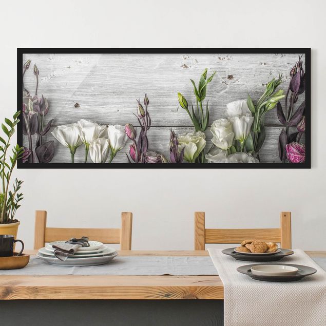 Poster con cornice - Tulip Rose Shabby Effetto Legno - Panorama formato orizzontale