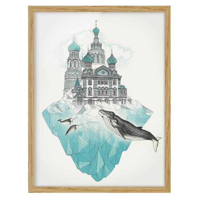 Poster con cornice - Illustrazione Chiesa, con cupole e Balena - Verticale 4:3