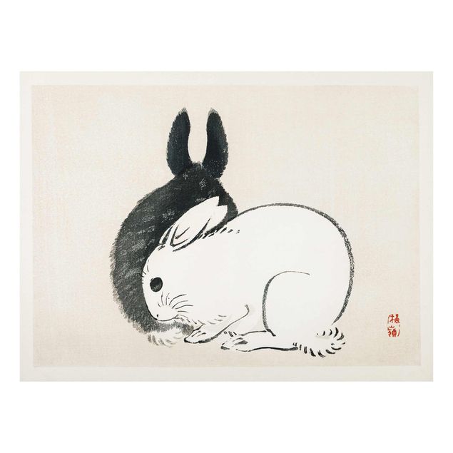 Quadro in vetro - Asian Vintage Disegno di due conigli - Orizzontale 3:4