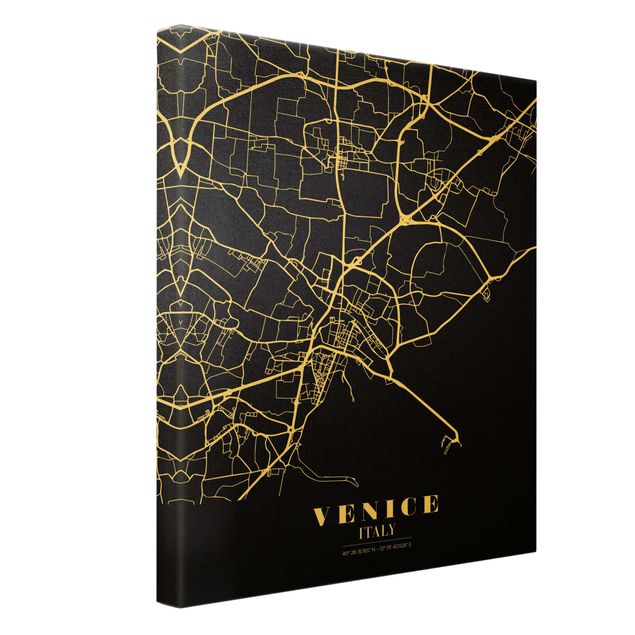 Quadro su tela oro - Pianta della città Venezia - Classico nero