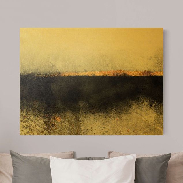 Riproduzione quadri su tela Orizzonte astratto dorato in bianco e nero