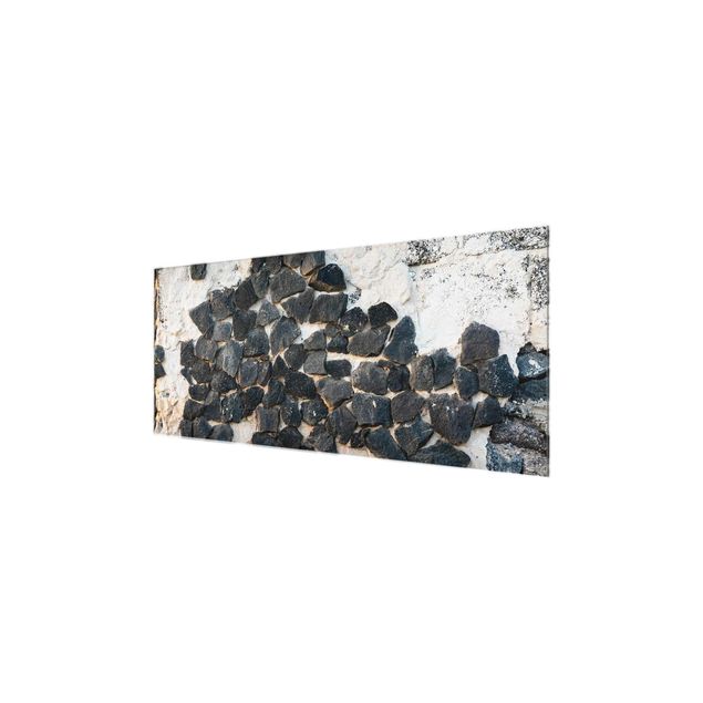 Quadro in vetro - Muro con pietre nere - Panoramico