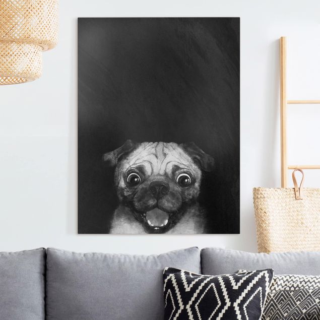 Stampa su tela Illustrazione - cane carlino pittura su bianco e nero