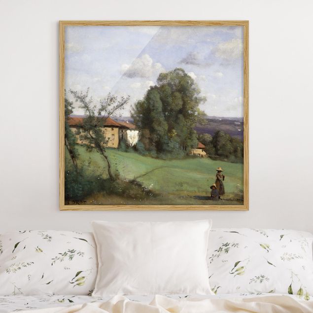 Poster con cornice - Jean-Baptiste-Camille Corot - A Farm - Quadrato 1:1