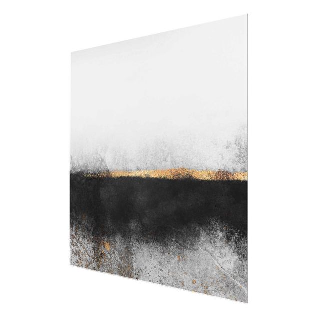Quadro in vetro - Estratto Golden Horizon Bianco e nero - Quadrato 1:1
