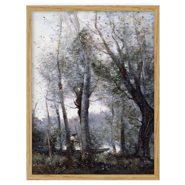 Poster con cornice - Jean-Baptiste Camille Corot - A Boatman Passing Behind The Trees Of The Shore - Verticale 4:3