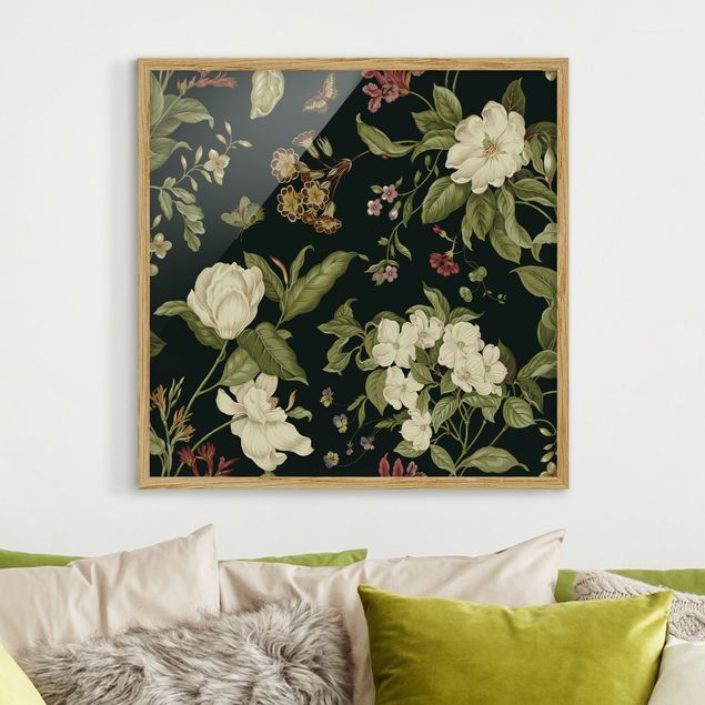 Poster con cornice - Garden Flowers On Black I - Quadrato 1:1