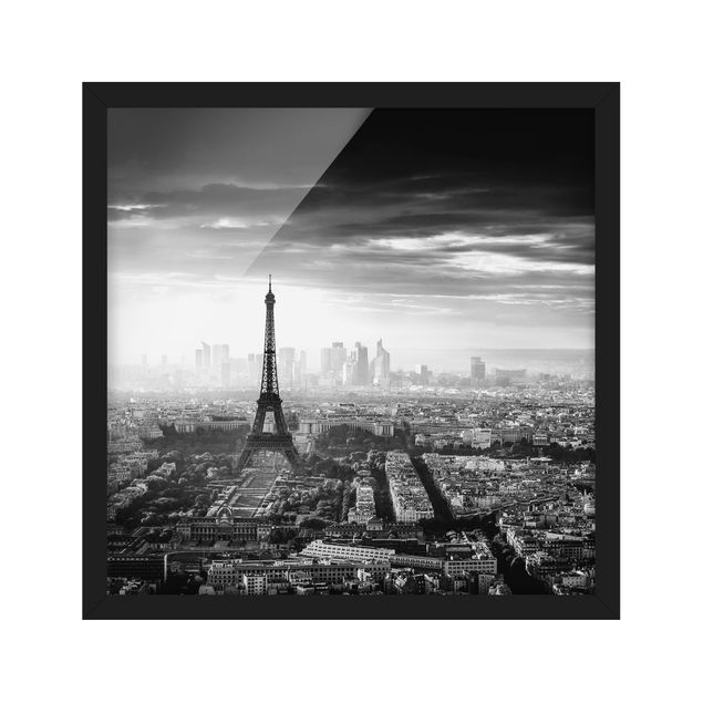 Poster con cornice - La Torre Eiffel dall'alto in bianco e nero - Quadrato 1:1