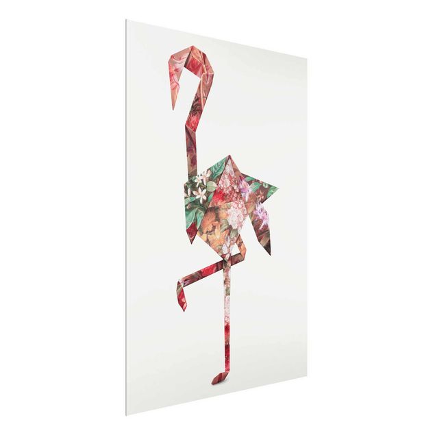 Quadro in vetro - origami Flamingo - Verticale 4:3