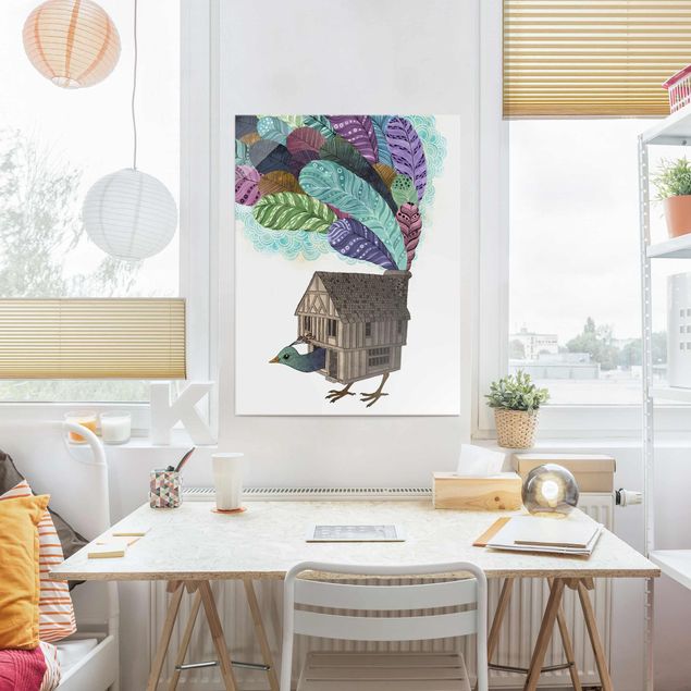 Lavagna magnetica vetro Illustrazione - Casetta per uccelli con piume