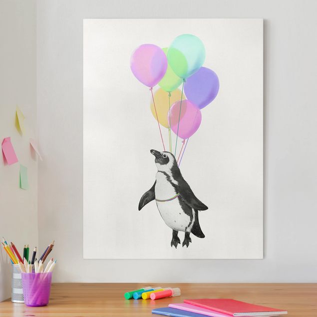 Quadri su tela - Illustrazione del pinguino pastello Palloncini