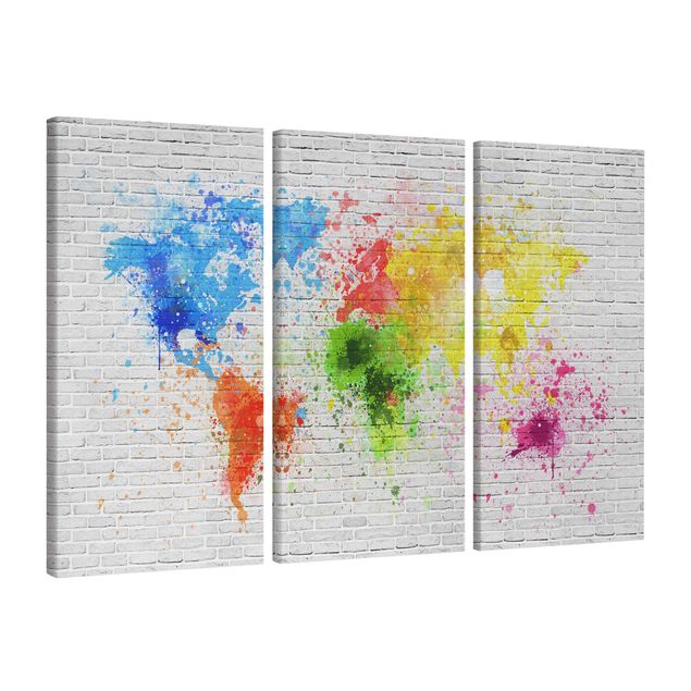 Quadri su tela Muro di mattoni bianchi Mappa del mondo
