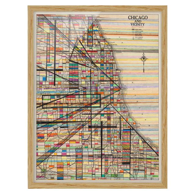 Poster con cornice - Mappa Moderna Di Chicago - Verticale 4:3
