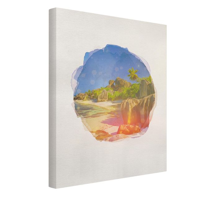 Stampe su tela paesaggio Acquerelli - Spiaggia da sogno delle Seychelles