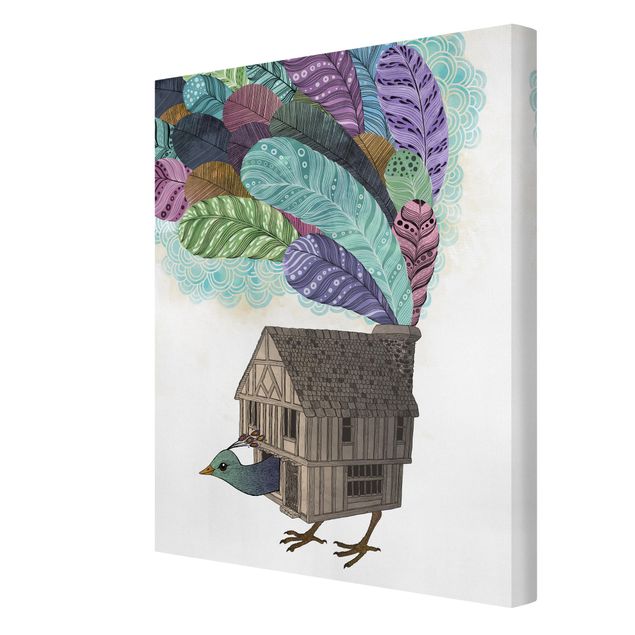 Quadri moderni per soggiorno Illustrazione - Casetta per uccelli con piume