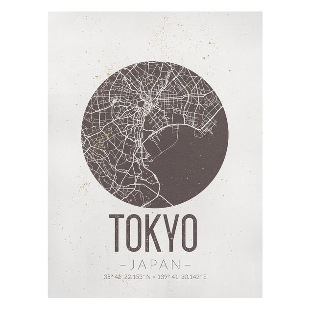 Stampe su tela Mappa di Tokyo - Retrò