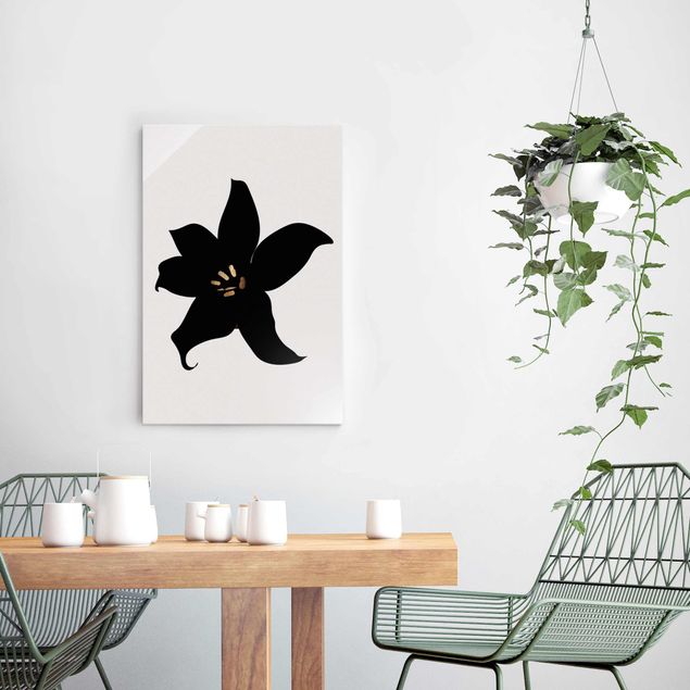 Quadro in vetro - Mondo vegetale grafico - Orchidea in nero e oro - Verticale 3:2