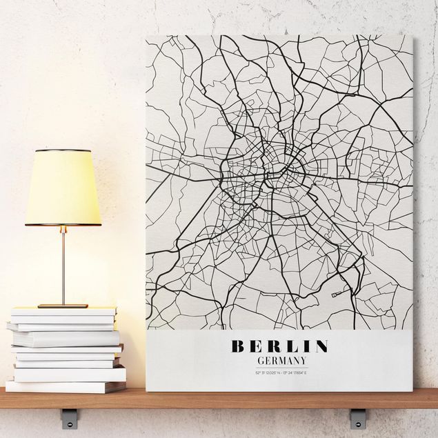 Stampe su tela bianco e nero Mappa di Berlino - Classica