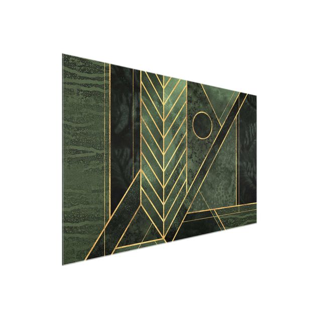 Lavagna magnetica in vetro Forme geometriche oro smeraldo