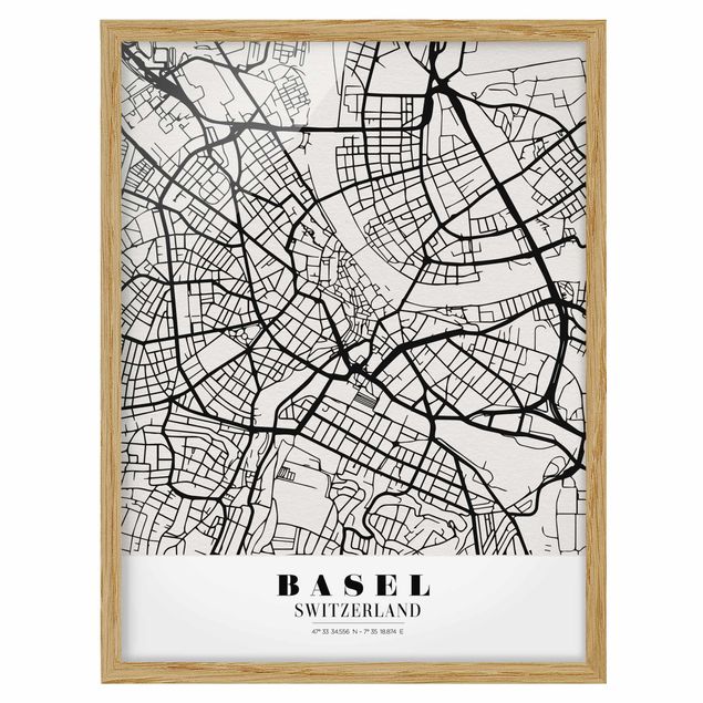 Poster con cornice - Basel City Map - Classic - Verticale 4:3