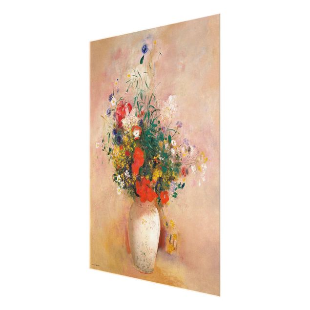 Quadro in vetro - Odilon Redon - vaso con fiori (rosa sfondo color) - Verticale 4:3