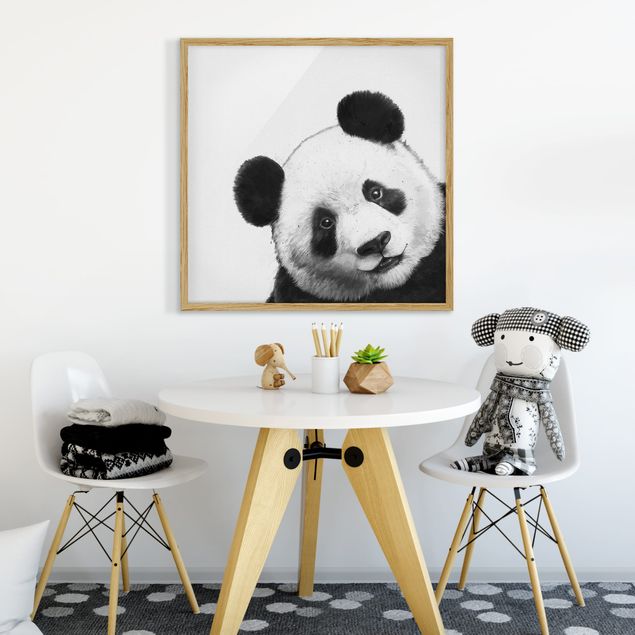 Poster con cornice - Illustrazione pittura Panda Bianco e nero - Quadrato 1:1