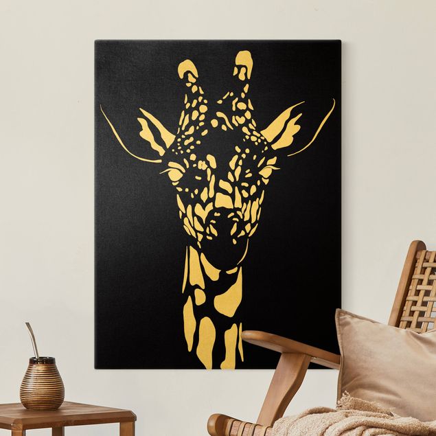 Quadri con giraffe Animali del Safari - Ritratto di giraffa nero