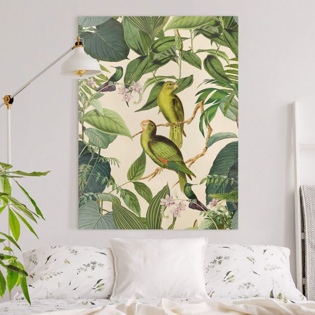 Quadri con uccelli Collage vintage - Pappagalli nella giungla