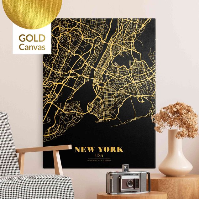 Stampe su tela bianco e nero Mappa di New York - Nero classico