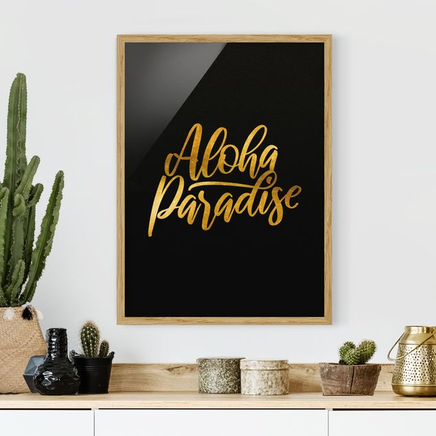Poster con cornice - Gold - Aloha Paradise on Black