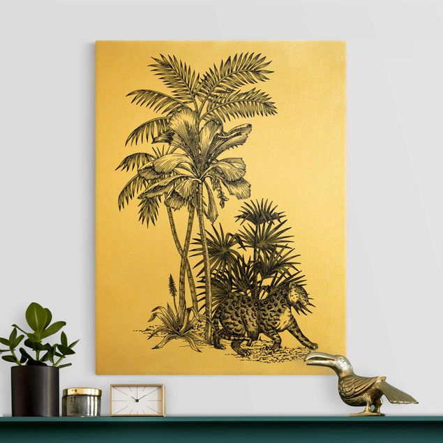 quadri con animali Illustrazione vintage - Tigre e palme