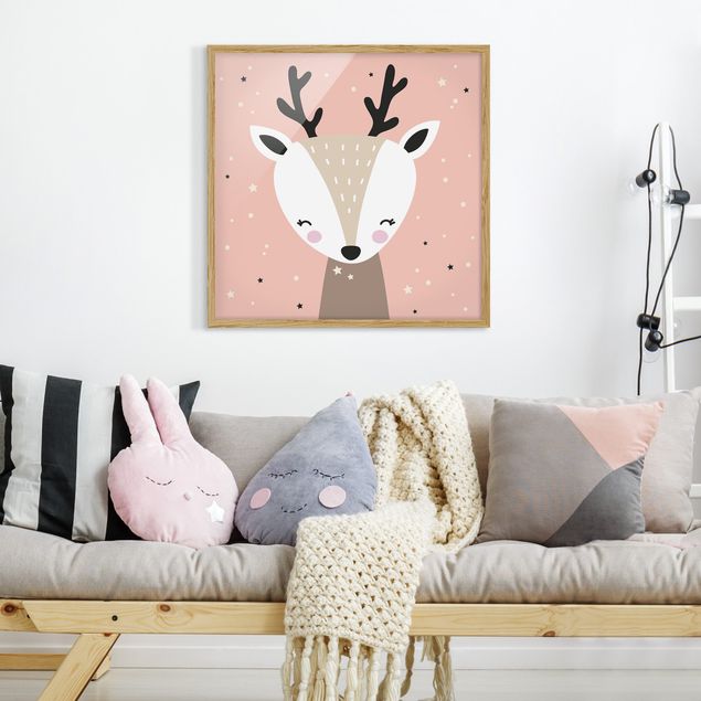 Poster con cornice - Happy Deer - Quadrato 1:1