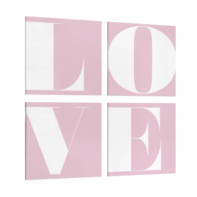 Stampa su tela - Antiqua Letter Love Rosé - 4 parti